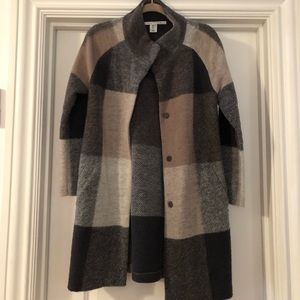 Max Studio Neutral Plaid Button Down Coat